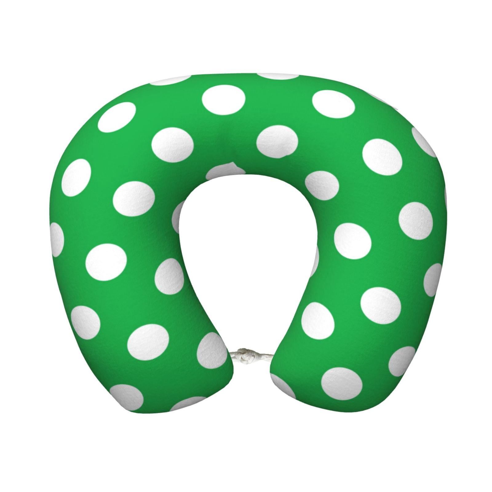 Xecao Green And White Polka Dot Print Memory Foam Cervical Neck Pillow Versatile U-Shaped Pillows for Home,Office,Camping,Travelling,Soft Washable Cover