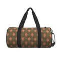 thumbnail image 1 of Xecao Green and Pink Squares print Round Travel Duffel Bag is a foldable gym bag with an inner pocket, perfect for travel sports, 1 of 8