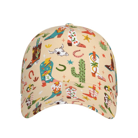 Xecao Groovy American Western Footwear for Baseball Cap: Unisex, crafted from classic polyester twill fabric, featuring a soft unconstructed design