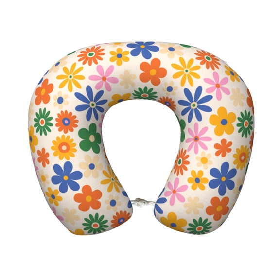 Xecao Groovy Daisy Flowers Print Memory Foam Cervical Neck Pillow Versatile U-Shaped Pillows for Home,Office,Camping,Travelling,Soft Washable Cover