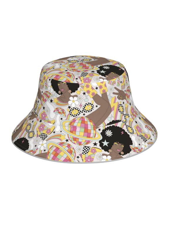 Groovy Disco Print Men and Women Night Reflective Hat Runner Cap Visor Bucket Hat Boonie Cap