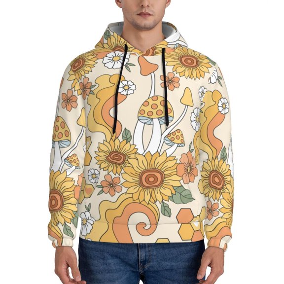 Xecao Groovy Hippie Flower Mushrooms Pattern Men's Adult Pullover Hoodie,Hooded Sweatshirt-4X-Large