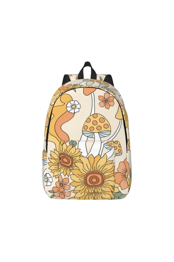 Groovy Hippie Flower Mushrooms for Canvas College Laptop Backpack, Durable Rucksack Travel Notebook Bag School Backpack Book Bag for Men Women