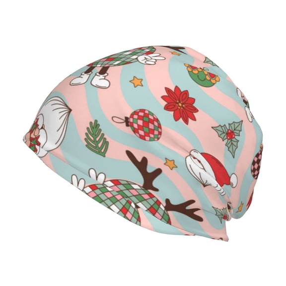 Xecao Groovy Retro Santa Print Knit Hat,Winter Beanie for Men Women, Beanie Soft Warm Ski Stocking Cuffed Cap