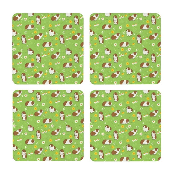 Xecao Guinea Pigs for MDF Cork Coaster 4 Pcs,Drink Coasters,Suit for House Warming Gifts New Home ,Coffee Table Decor-Square