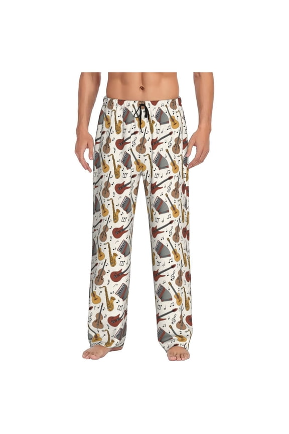 Guitar Print Men's Straight Lounge Pajama Pants - The Ultimate in Comfortable Sleepwear-Small