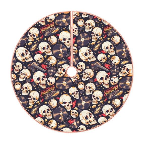 Xecao Guitar Skull record Pattern Christmas Tree Skirt Holiday Part Decorations for Christmas Tree, Farmhouse Christmas Decor Xmas Holiday Home Party Decorations-36"