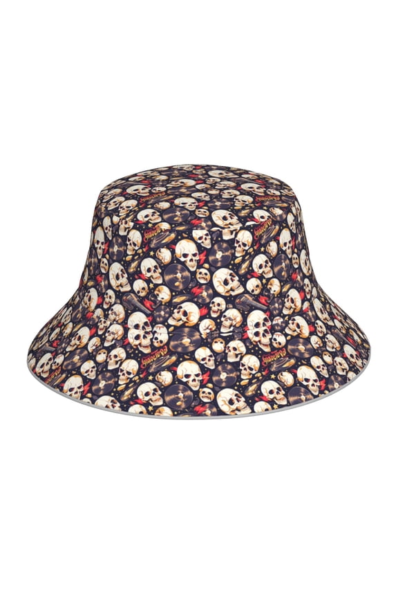 Guitar Skull record Print Men and Women Night Reflective Hat Runner Cap Visor Bucket Hat Boonie Cap