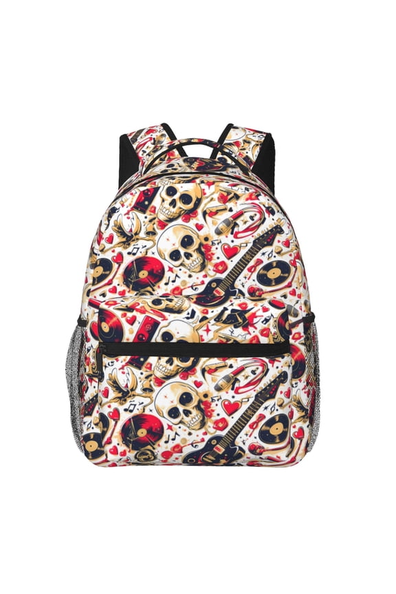 Guitar Skull rock Backpack, a stylish and functional choice for both men and women, is the perfect basic bookbag for college, work, or travel