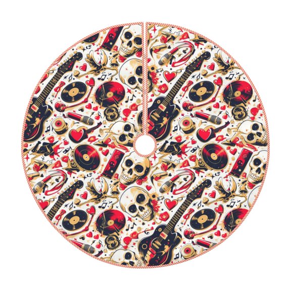 Xecao Guitar Skull rock Pattern Christmas Tree Skirt Holiday Part Decorations for Christmas Tree, Farmhouse Christmas Decor Xmas Holiday Home Party Decorations-48"