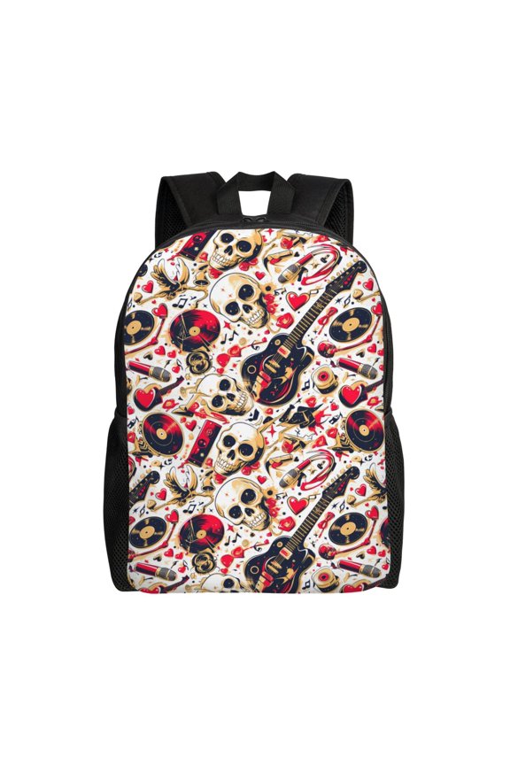 Guitar Skull rock Print School Backpack with Laptop Compartment Small Travel Laptop Backpack for Women Men Waterproof College Backpack Simple School Bag