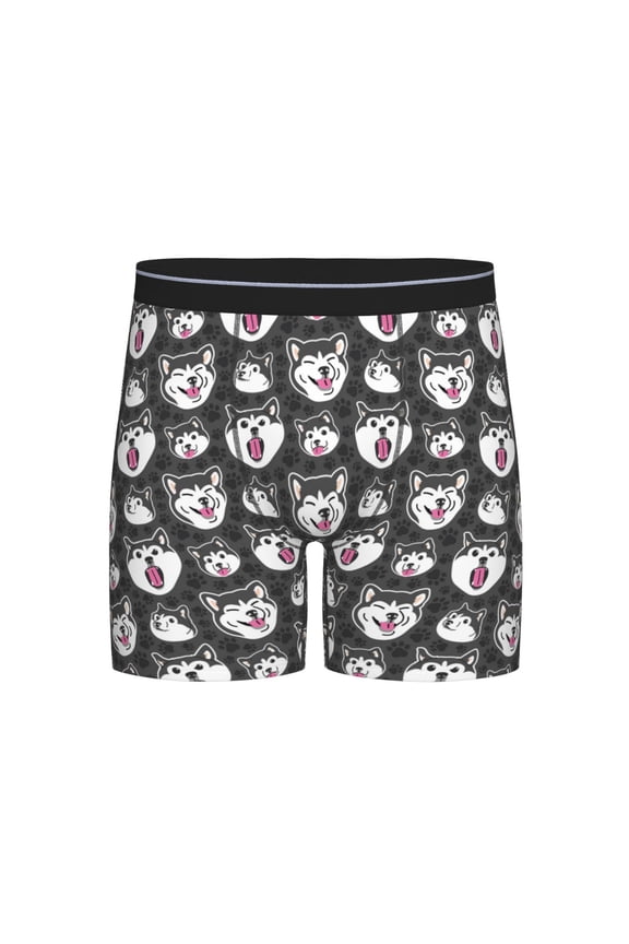 HUSKY Face Print Boxer Briefs for Men's Stretch Moisture-Wicking Underwear, Mid-Rise Classics breathable fabric