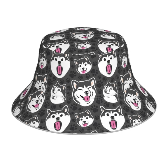 Xecao HUSKY Face Print Men and Women Night Reflective Hat Runner Cap Visor Bucket Hat Boonie Cap