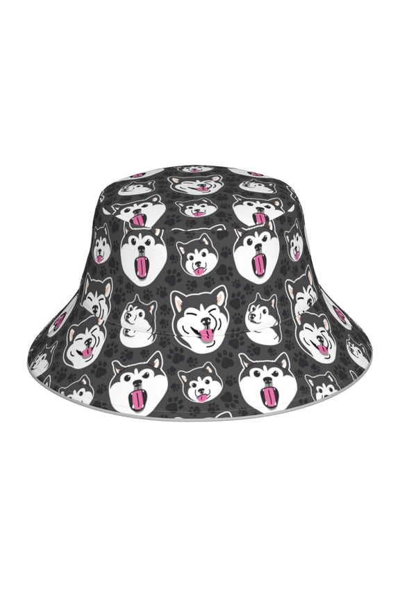 HUSKY Face Print Men and Women Night Reflective Hat Runner Cap Visor Bucket Hat Boonie Cap