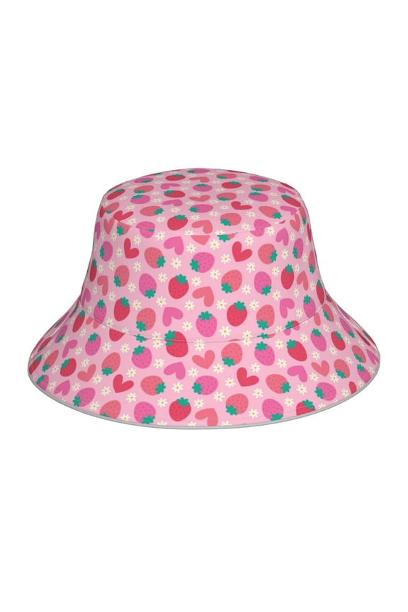 Haear Strawberry Print Men and Women Night Reflective Hat Runner Cap Visor Bucket Hat Boonie Cap