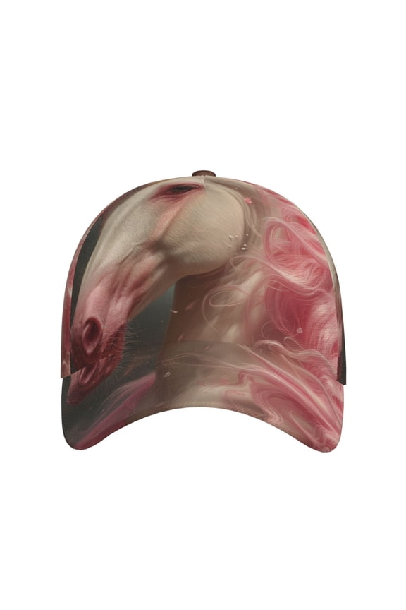 Haired White Horse for Baseball Cap: Unisex, crafted from classic polyester twill fabric, featuring a soft unconstructed design