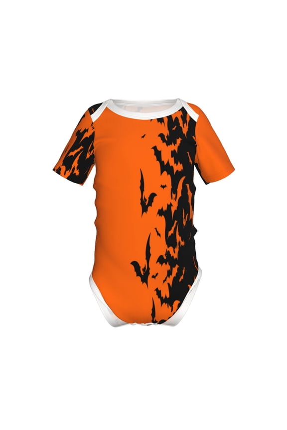 Halloween Bats Pattern Baby Climbing Bodysuit Short Sleeve Onesie Unisex 0-12 Months Baby Shirt Newborn Outfits Crotch snap design-9M