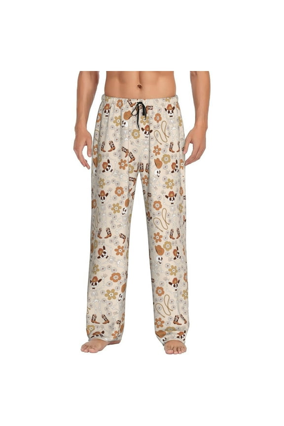 Halloween Dancing Cowboy Skeleton Print Men's Straight Lounge Pajama Pants - The Ultimate in Comfortable Sleepwear-Small