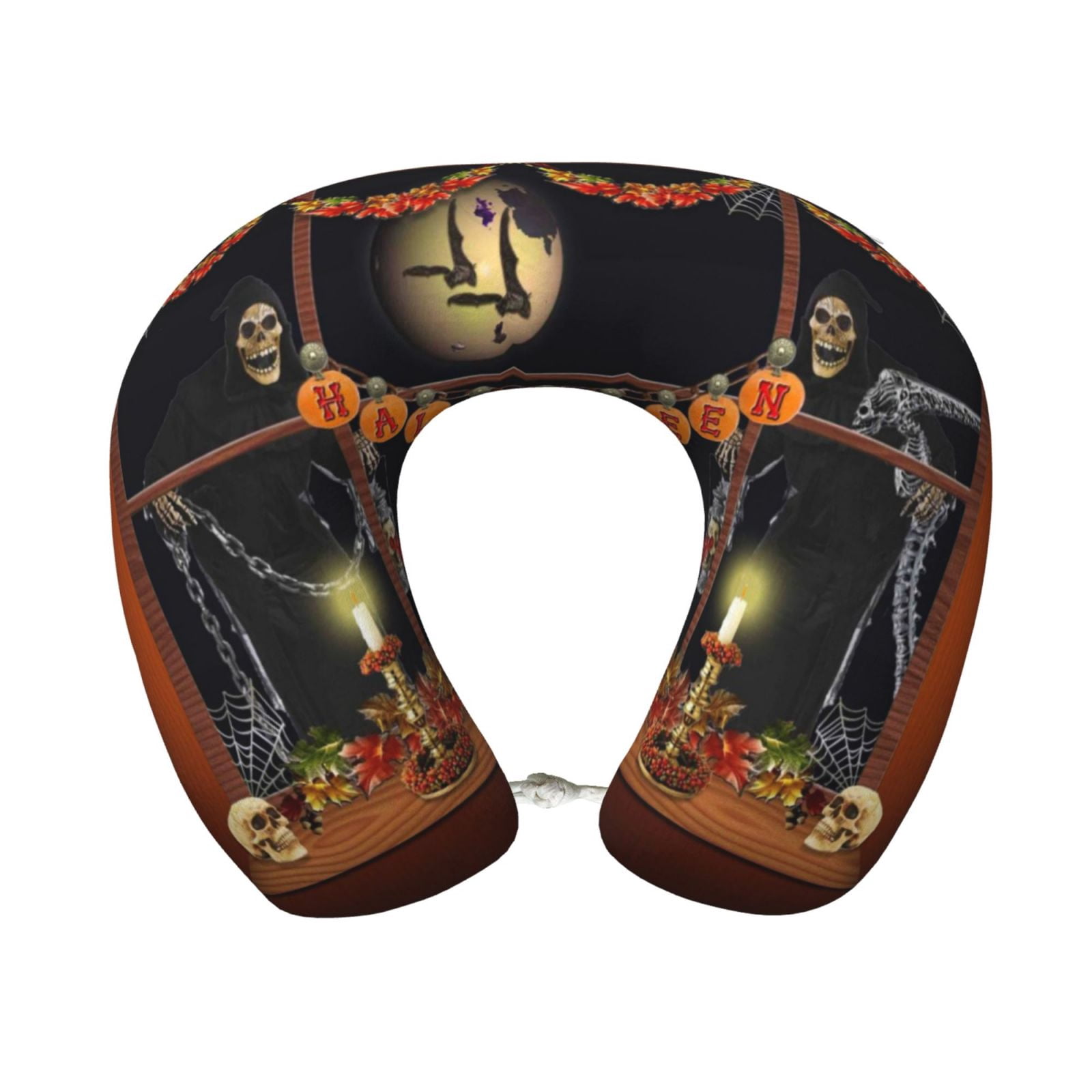 Xecao Halloween Decoration Print Memory Foam Cervical Neck Pillow Versatile U-Shaped Pillows for Home,Office,Camping,Travelling,Soft Washable Cover