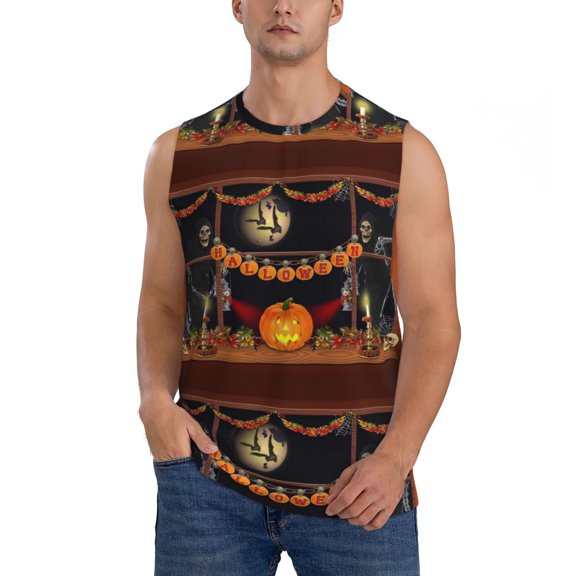 Xecao Halloween Decoration Print Men's Tank Top: Sleek Sleeveless Tee for Casual Sports and Beach Occasions-3X-Large