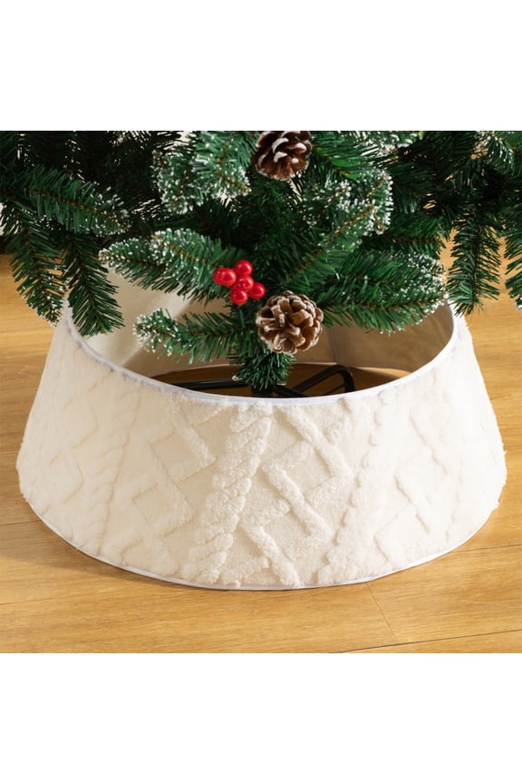 Christmas Tree Skirt Plush Collar 23.6" Xmas Tree Bottom Apron Holiday Tree Base Decor Surrounding Decoration for Living Room Mall Party