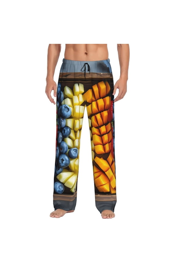 Halloween Fruit Platter Print Men's Straight Lounge Pajama Pants - The Ultimate in Comfortable Sleepwear-XX-Large