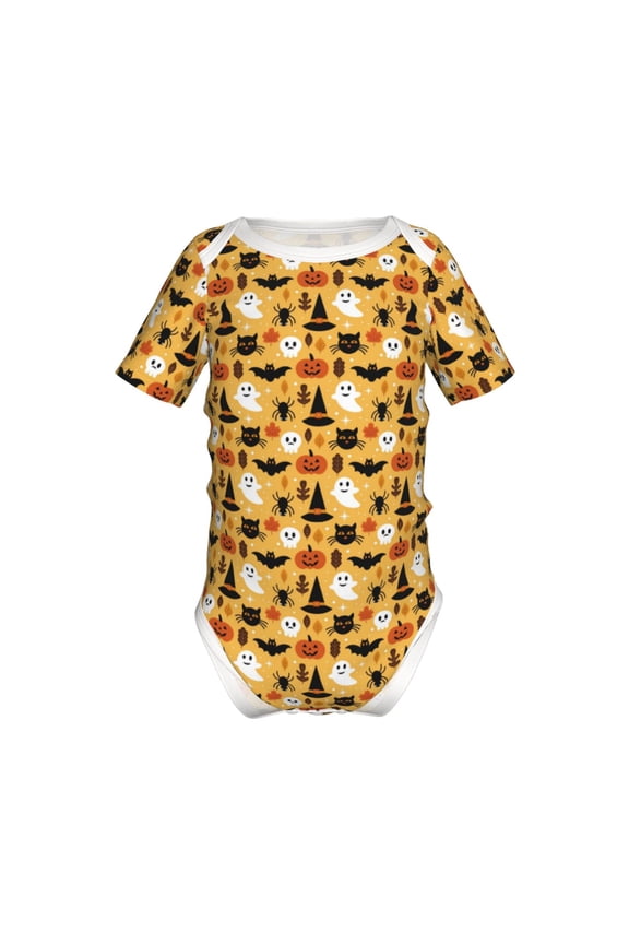 Halloween Ghost Pumpkin Pattern Baby Climbing Bodysuit Short Sleeve Onesie Unisex 0-12 Months Baby Shirt Newborn Outfits Crotch snap design-2 Years
