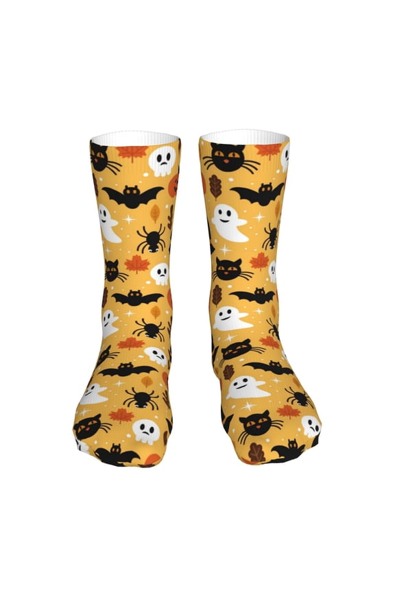Halloween Ghost Pumpkin Print Fashion No Heel Casual Crew Socks Cushioned Breathable for Men Women - Moisture wicking,Not easy to fade Suitable for daily