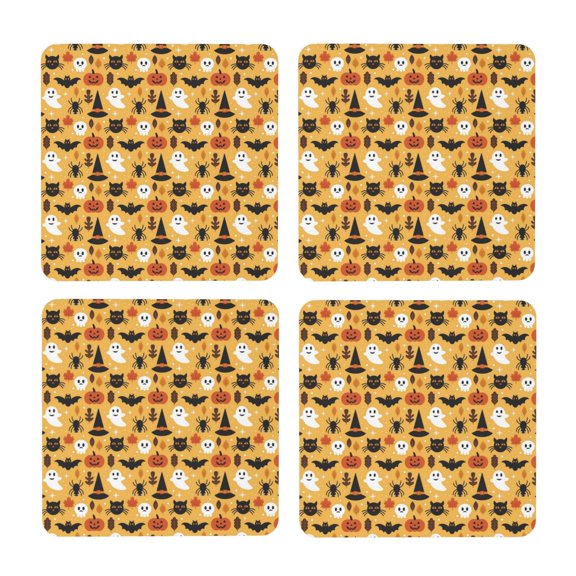 Xecao Halloween Ghost Pumpkin for MDF Cork Coaster 4 Pcs,Drink Coasters,Suit for House Warming Gifts New Home ,Coffee Table Decor-Square