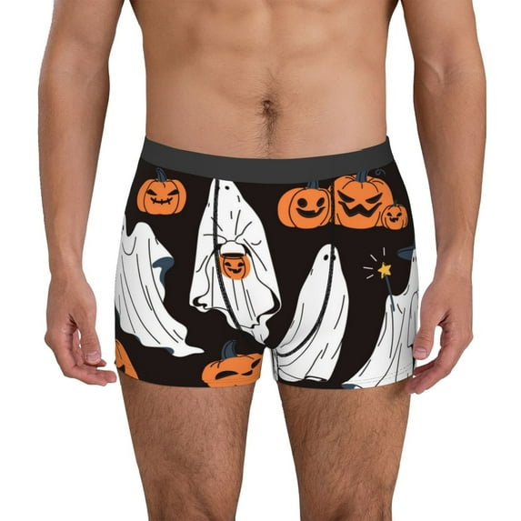Xecao Halloween Ghosts And Pumpkins Print Men's Underwear Boxer Briefs,Breathable Choice for Men's Underwear-Medium