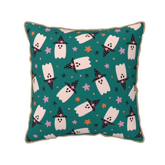 Xecao Halloween Ghosts Print Soft Velvet Decorative Throw Pillow Covers, Square Cushion Cases for Bed, Sofa, Living Room, Car, and Indoor Outdoor Use-16"x16"