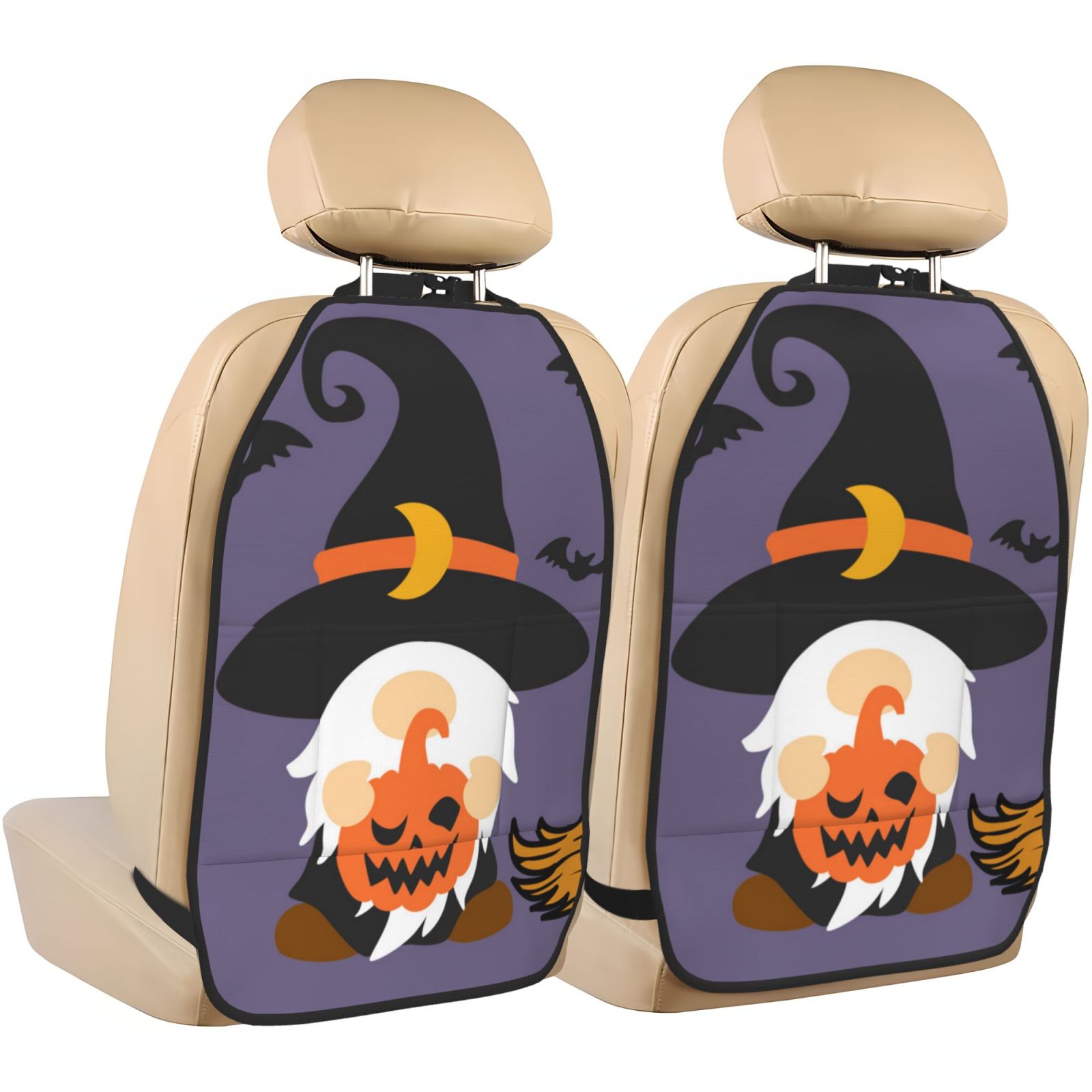 Xecao Halloween Gnomes Pattern Car Seat Back Protector 2 Pack Large Capacity Pocket, Kick Mats Back Seat Protector