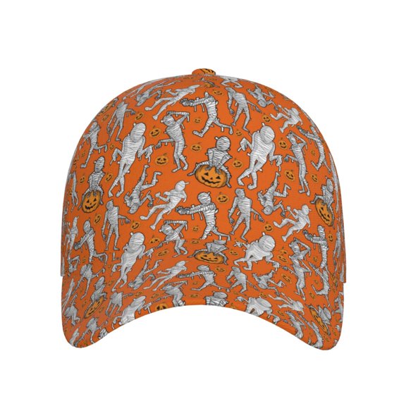 Xecao Halloween Mummy for Baseball Cap: Unisex, crafted from classic polyester twill fabric, featuring a soft unconstructed design