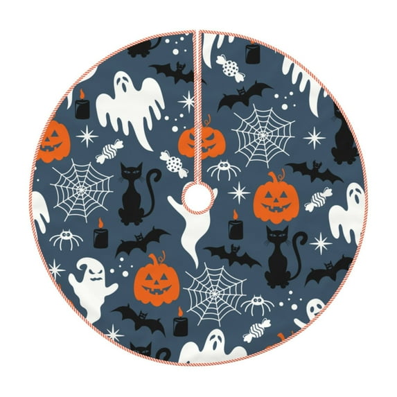 Xecao Halloween Pattern Christmas Tree Skirt Round Xmas Tree Mat Base Cover for Holiday Home Decorations-30"