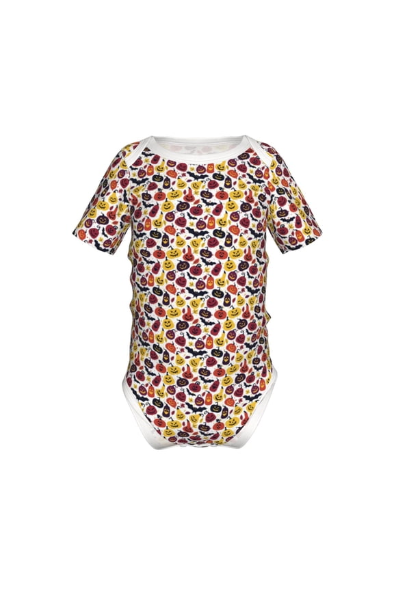 Halloween Pumpkin Pattern Baby Climbing Bodysuit Short Sleeve Onesie Unisex 0-12 Months Baby Shirt Newborn Outfits Crotch snap design-9M