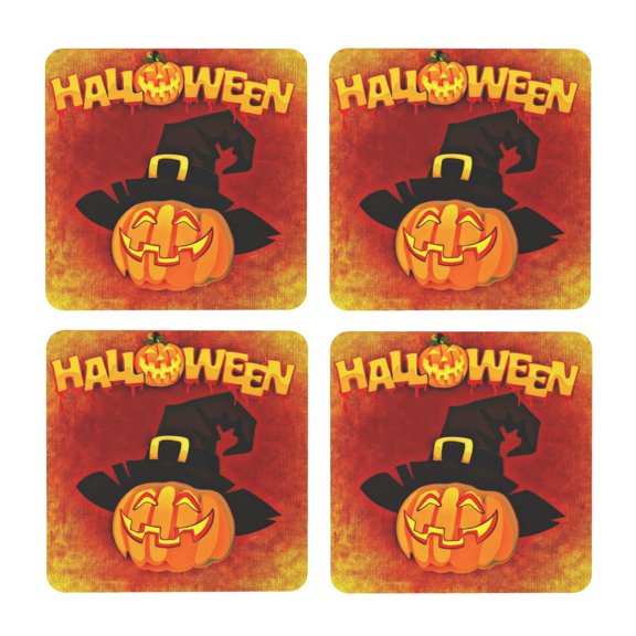 Xecao Halloween Pumpkin for MDF Cork Coaster 4 Pcs,Drink Coasters,Suit for House Warming Gifts New Home ,Coffee Table Decor-Square