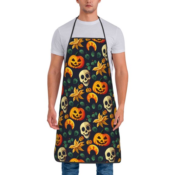 Xecao Halloween Skull Print Funny BBQ Chef Aprons for Men Women,Adjustable Kitchen Cooking Aprons with Pocket Waterproof Oil Proof No Pilling Fading