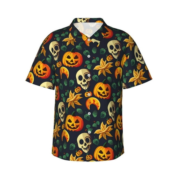 Xecao Halloween Skull print Hawaiian shirt - a stylish short-sleeve button-down for men, perfect for casual beach and tropical outings.