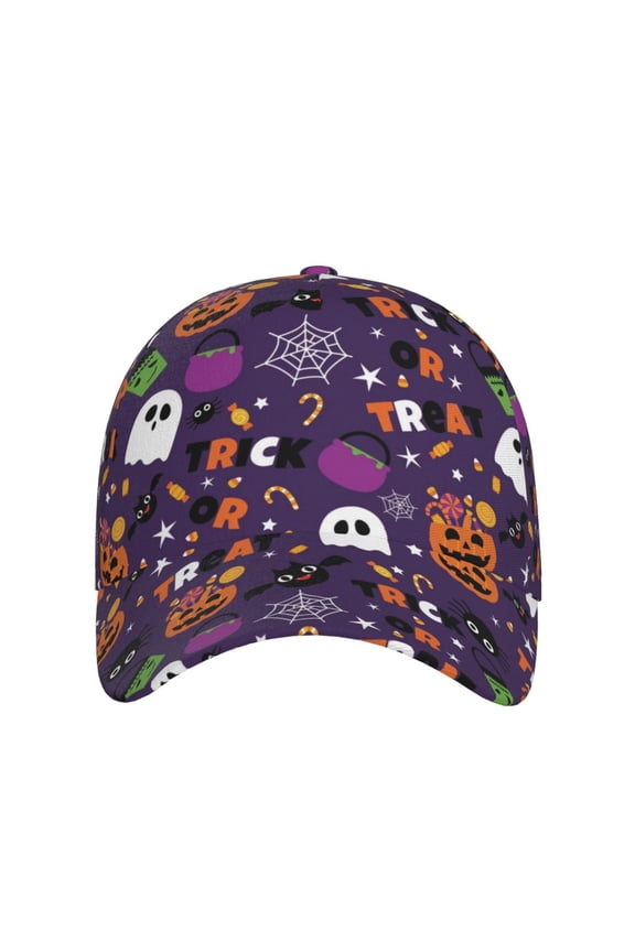 Halloween Sweet Candy for Baseball Cap: Unisex, crafted from classic polyester twill fabric, featuring a soft unconstructed design