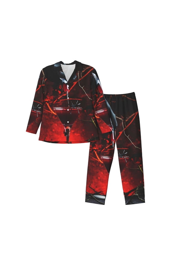 Halloween Vampire Party Print Pajamas Set Mens Pajamas Long Sleeve Loungewear Two-Piece Sleepwear Button-Down Pjs Set,2PJS-