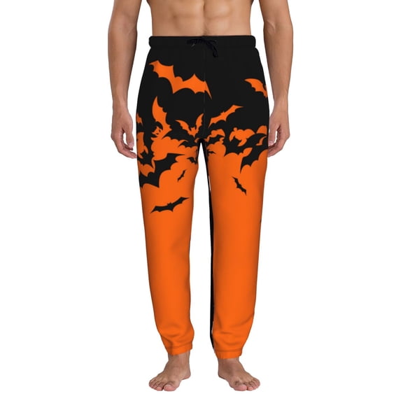 Xecao Halloween With Black Bats Print Active Tech Joggers for Men, Mens Sweatpants Lounge Pants with Pockets-X-Large