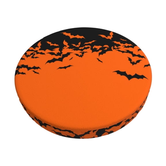 Xecao Halloween With Black Bats Print Stool Covers Offer Stylish, Washable Protection for PU Round Bar Stools, Perfect for Home or Commercial Use.-13 inch