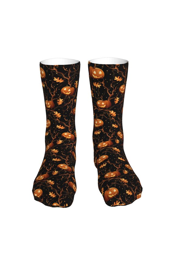 Halloween With Pumpkins Print Fashion No Heel Casual Crew Socks Cushioned Breathable for Men Women - Moisture wicking,Not easy to fade Suitable for daily