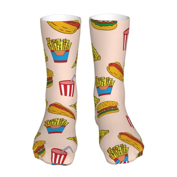 Xecao Hamburger Pizza Coke Print Fashion No Heel Casual Crew Socks Cushioned Breathable for Men Women - Moisture wicking,Not easy to fade Suitable for daily