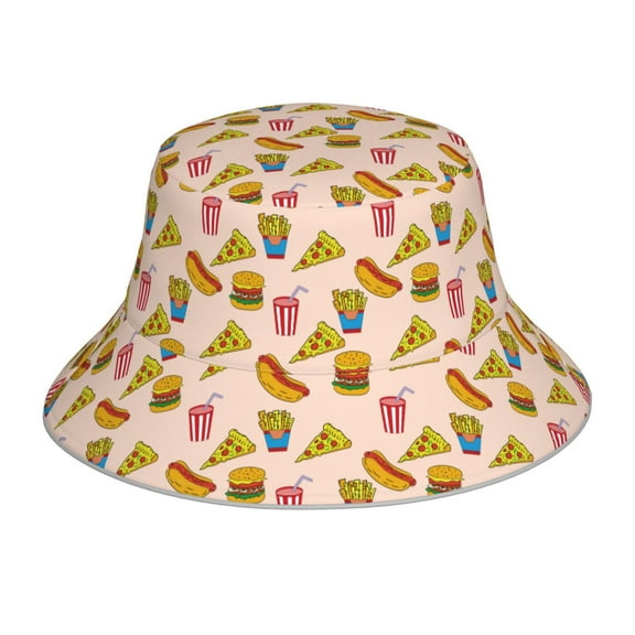 Xecao Hamburger Pizza Coke Print Men and Women Night Reflective Hat Runner Cap Visor Bucket Hat Boonie Cap