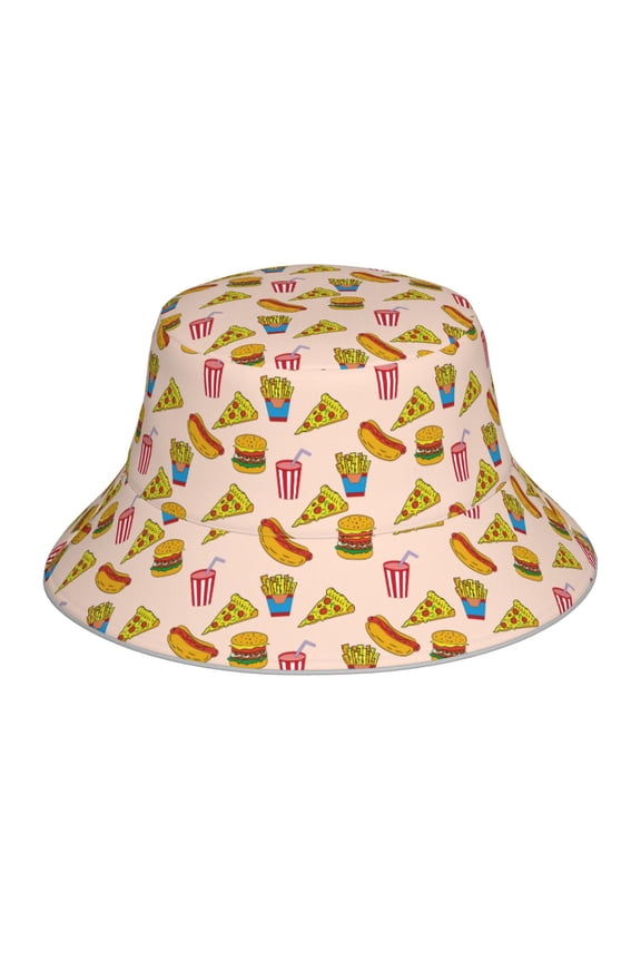 Hamburger Pizza Coke Print Men and Women Night Reflective Hat Runner Cap Visor Bucket Hat Boonie Cap