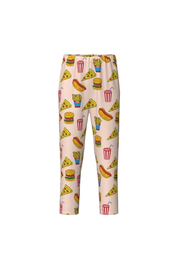 Hamburger Pizza Coke Print Teenagers' Pajama Pants Long Sleep Pants Soft Elastic Waist Pajama Bottoms Elastic waist with 2 Pockets 5-16 Years-Small