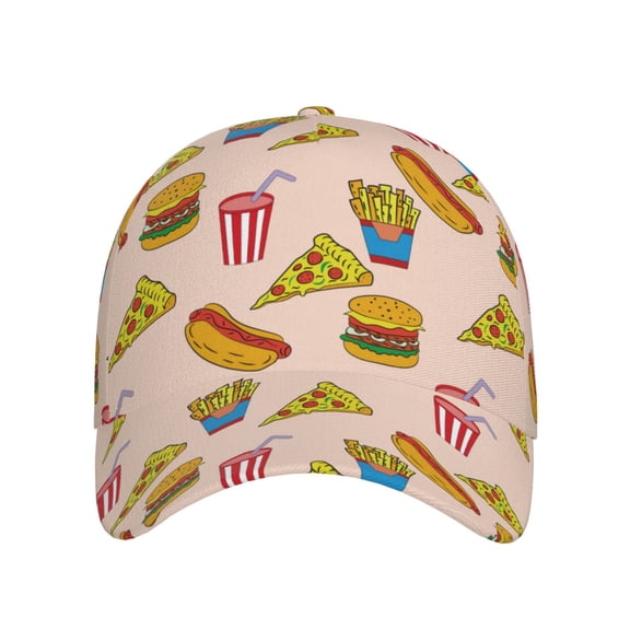 Xecao Hamburger Pizza Coke for Baseball Cap: Unisex, crafted from classic polyester twill fabric, featuring a soft unconstructed design