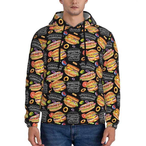 Xecao Hamburgers Hot Dogs Pattern Men's Adult Pullover Hoodie,Hooded Sweatshirt-4X-Large