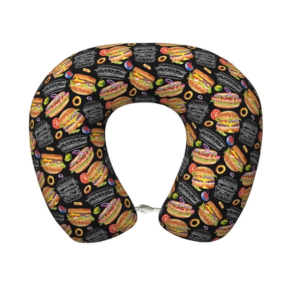 Xecao Hamburgers Hot Dogs Print Memory Foam Cervical Neck Pillow Versatile U-Shaped Pillows for Home,Office,Camping,Travelling,Soft Washable Cover
